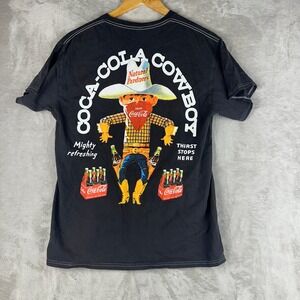 Coca-Cola Cowboy Graphic T-Shirt Mens Medium Black Natural Pardners Short Sleeve